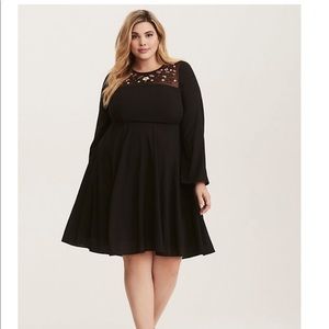 Black Embroidered Mesh inset Dress-Torrid